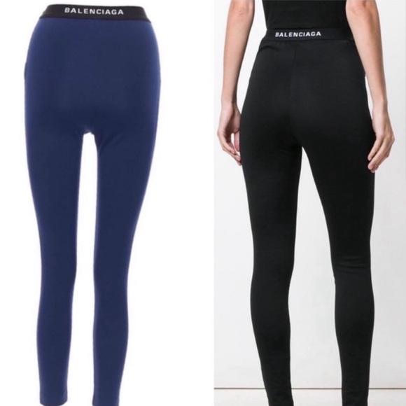 BALENCIAGA Demna Dark Blue Front Seam Logo Band Dual Zip Legging Pant 34 - Picture 3 of 15